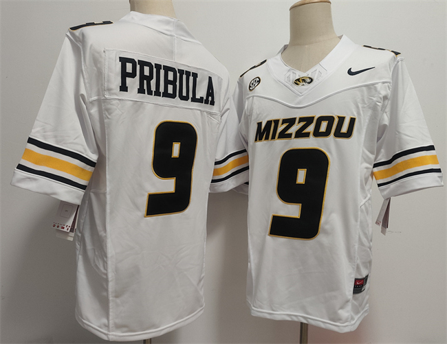 Men's Missouri Tigers #9 Beau Pribula F.U.S.E. White Rose Bowl Patch Stitched Jersey